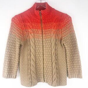 Rachel Roy Chunky Cable Knit Cardigan Sweater Women's Size L Tan Orange Full Zip